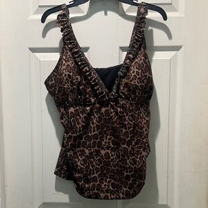 Nicole Miller Brown Leopard Camisole with Ruffle Trim